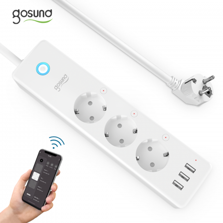 RESIGILAT Prelungitor inteligent Gosund P1 Plus, Wi-Fi, 3 prize, 3xUSB, 15W, 3A, intrerupator, 1.5 m, compatibil Alexa si Google Assistant, Android/iOS [3]