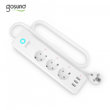 RESIGILAT Prelungitor inteligent Gosund P1 Plus, Wi-Fi, 3 prize, 3xUSB, 15W, 3A, intrerupator, 1.5 m, compatibil Alexa si Google Assistant, Android/iOS [4]