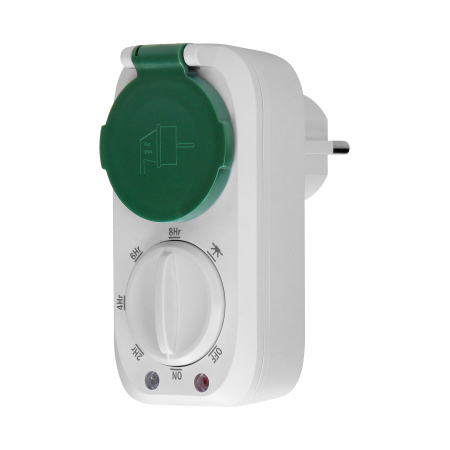 Prize, stechere & intrerupatoare - Priza programabila mecanic ORNO OR-PRE-446(GS), senzor crepuscular, schuko, 230V, 16A, 3680W, IP44, 4 moduri de utilizare, alb/verde