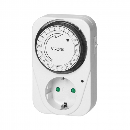 Prize, stechere & intrerupatoare - Priza programabila mecanic VIRONE MT-1(GS), schuko, 230V, 16A, 3500W, IP20, alb