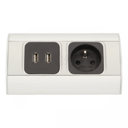 Prize, stechere & intrerupatoare - Priza schuko ORNO OR-AE-1310(GS), 2 x USB 2.1 A, 230V, 3680W, cablu 0.5 m, argintiu