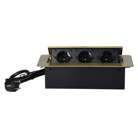 Prize, stechere & intrerupatoare - Priza schuko ORNO OR-AE-1337(GS)/BR, 3 prize schuko, incastrabila, 230V, 3600W, cablu 1.5 m, IP20