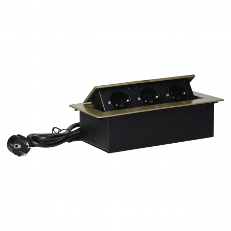 Priza schuko ORNO OR-AE-1337(GS)/BR, 3 prize schuko, incastrabila, 230V, 3600W, cablu 1.5 m, IP20 [5]