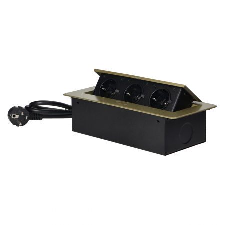 Priza schuko ORNO OR-AE-1337(GS)/BR, 3 prize schuko, incastrabila, 230V, 3600W, cablu 1.5 m, IP20 [6]