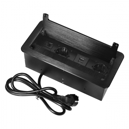 Prize, stechere & intrerupatoare - Priza schuko ORNO OR-GM-9022(GS)/B, incastrabila, 230V, 2 x USB 2.1 A, 2 porturi LAN, 3600W, cablu 1.5 m, perie de praf, negru