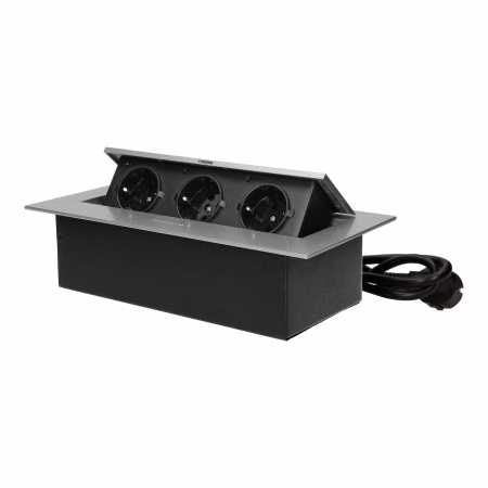 Prize, stechere & intrerupatoare - Priza schuko ORNO OR-GM-9037(GS)/G, schuko, incastrabila, 230V, 3x2P+E, cablu 1.5 m, negru/argintiu