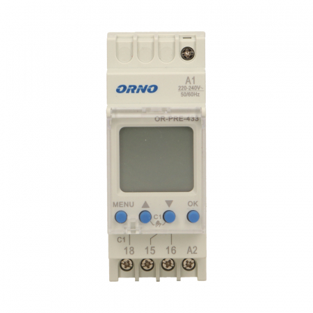 Prize, stechere & intrerupatoare - Programator digital ORNO OR-PRE-433, 2300W, 16A, 52 de programe, montaj pe sina DIN TH-35, IP20, alb