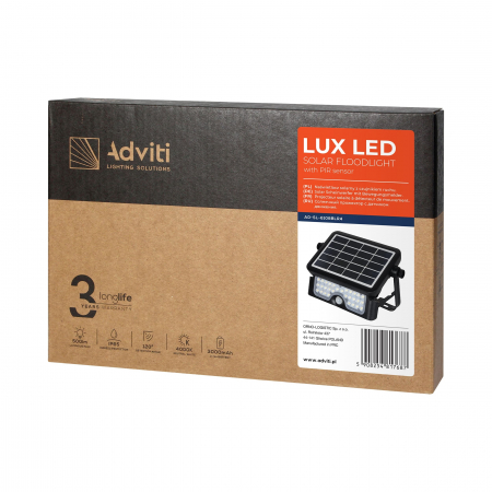 Proiector ADVITI LUX AD-SL-6108BLR4, incarcare solara, 3000mAh, 5W, LED SMD, senzor de miscare 120°, 500lm, IP65, 4000K, negru [8]