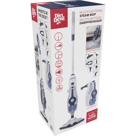 RESIGILAT Aparat de curatat cu abur Dirt Devil DD7003,1600 W, capacitate rezervor apa 280 ml, rezervor de detergent 150ml, 5 accesorii, Alb-Albastru [4]