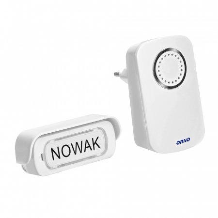 Sonerii electrice - Sonerie wireless ERATO AC ORNO OR-DB-AX-151, alimentare la retea, IP44, 100 m, 32 sonerii, buton impermeabil, control volum, alb