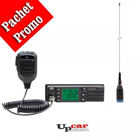 Statii radio auto CB - Statie radio CB PNI Escort HP 9500 ASQ, 12V/24V, mufa de bricheta inclusa + Antena CB PNI ML201 Black, lungime 201 cm, inclinare la 90°