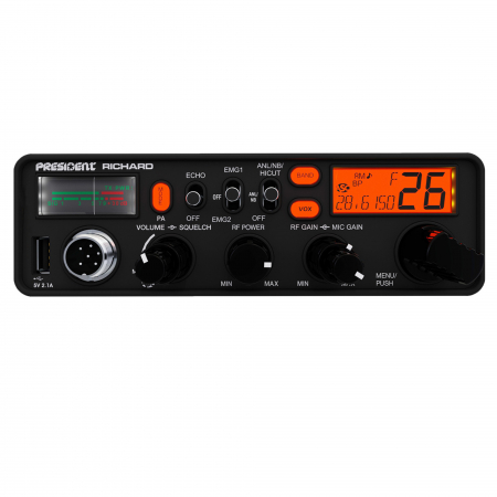 Statie radio CB President Richard ASC radioamatori 10 - 12 metri, AM/FM, functie Echo, squelch manual/digital, S-metru, SWR metru, USB [1]