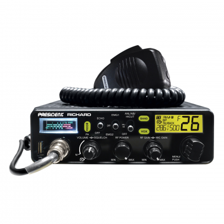 Statie radio CB President Richard ASC radioamatori 10 - 12 metri, AM/FM, functie Echo, squelch manual/digital, S-metru, SWR metru, USB [5]