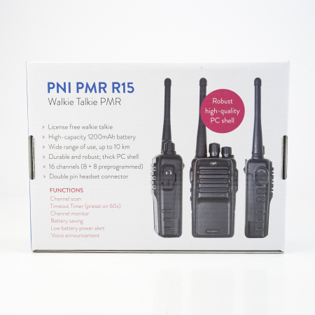 Statii radio walkie talkie - Statie radio portabila profesionala PNI PMR R15 0.5W, ASQ, TOT, monitor, programabila, acumulator 1200mAh
