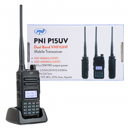Statii radio walkie talkie - Statie radio portabila VHF/UHF PNI P15UV dual band, 144-146MHz/430-440Mhz, 999CH + acumulator 1500 mAh