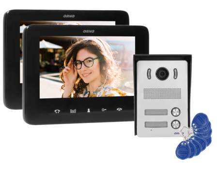 Control acces & accesorii - Videointerfon pentru doua familii INDI MULTI N ORNO OR-VID-VP-1071/B, color, monitor ultra-plat LCD 7", control automat al portilor, 16 sonerii, functie intercom, deschidere cu ajutorul etichetelor de