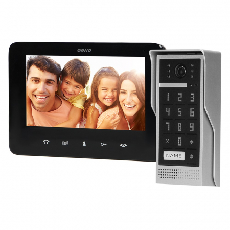 Control acces & accesorii - Videointerfon pentru o familie SCUTI ORNO OR-VID-VP-1073/B, color, monitor ultra-plat LCD 7", control automat al portilor, 16 sonerii, functie intercom, tastatura numerica, negru/gri