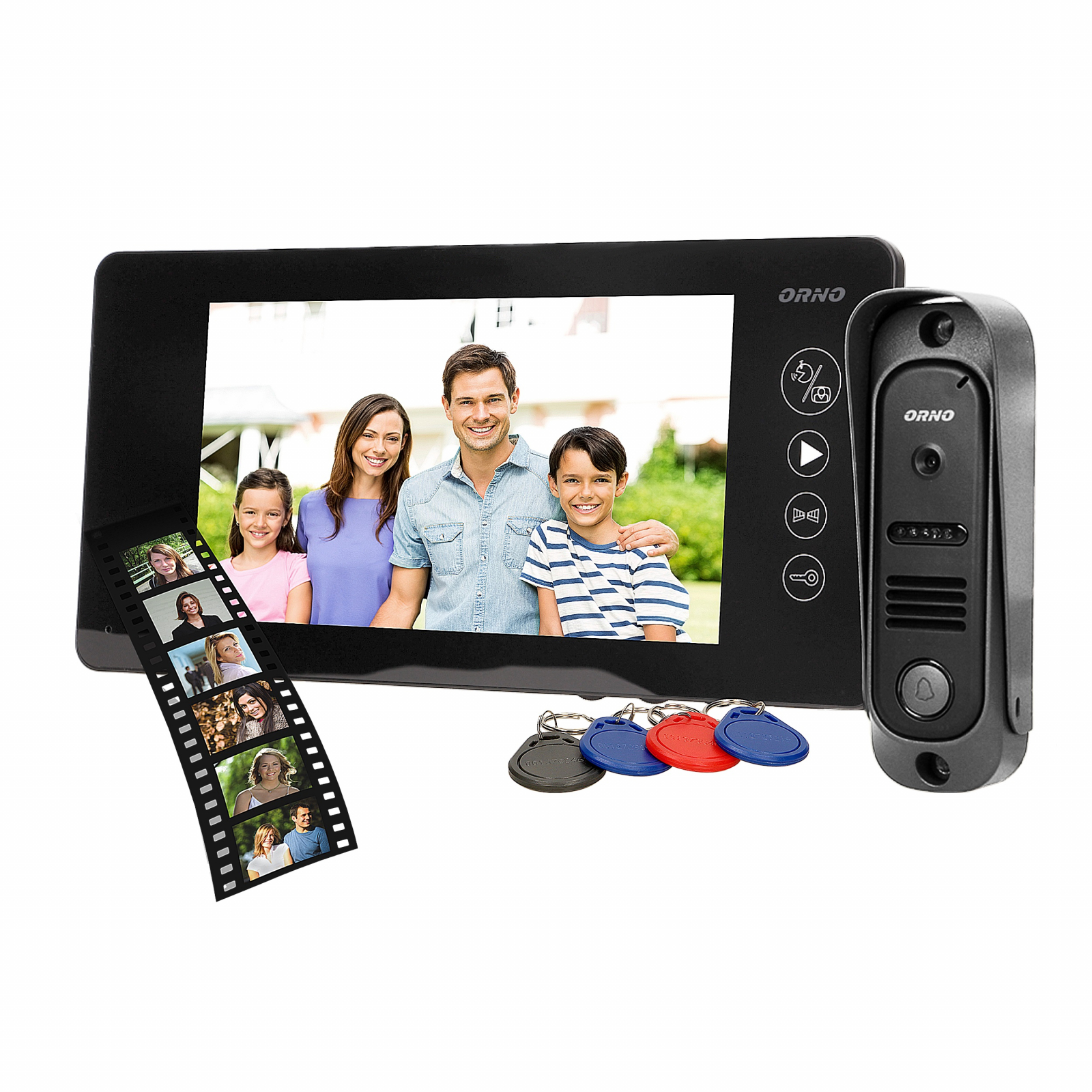 Videointerfon pentru o familie ARCUS ORNO OR-VID-JS-1053 B, color, monitor ultra-plat LCD 7 , control automat al portilor, 9 sonerii, infrarosu,