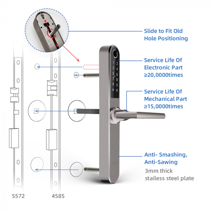 Yala smart pentru usi termopan PVC interior/exterior, gri antracit, deschidere cu amprenta, cod, card, bluetooth, wi-fi, cheie, aplicatie TTLock [6]