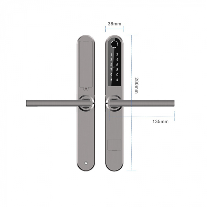 Yala smart pentru usi termopan PVC interior/exterior, gri antracit, deschidere cu amprenta, cod, card, bluetooth, wi-fi, cheie, aplicatie TTLock [2]