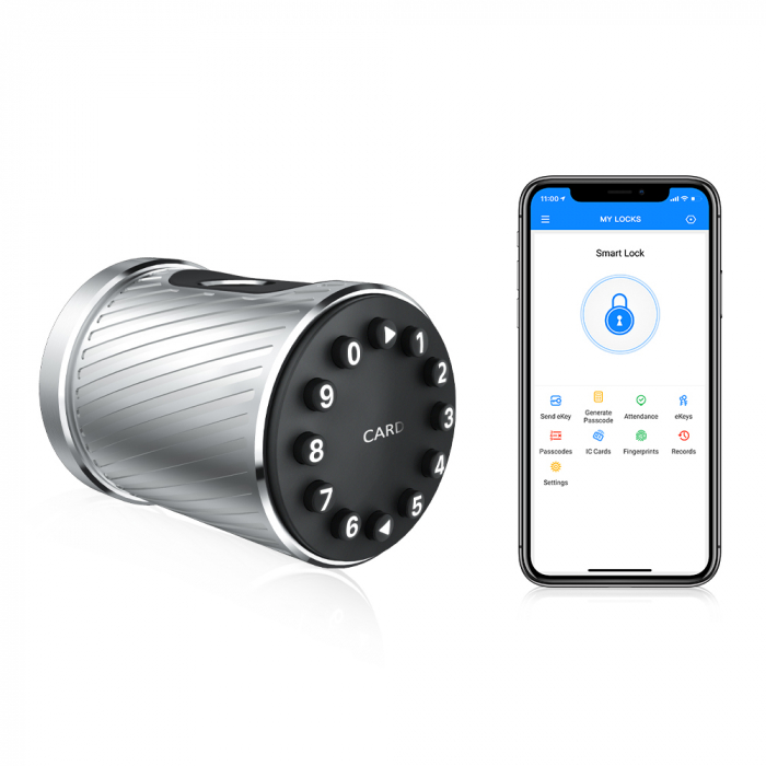 Yala smart silver maner rotund, deschidere cu amprenta, cod, card, aplicatie [2]