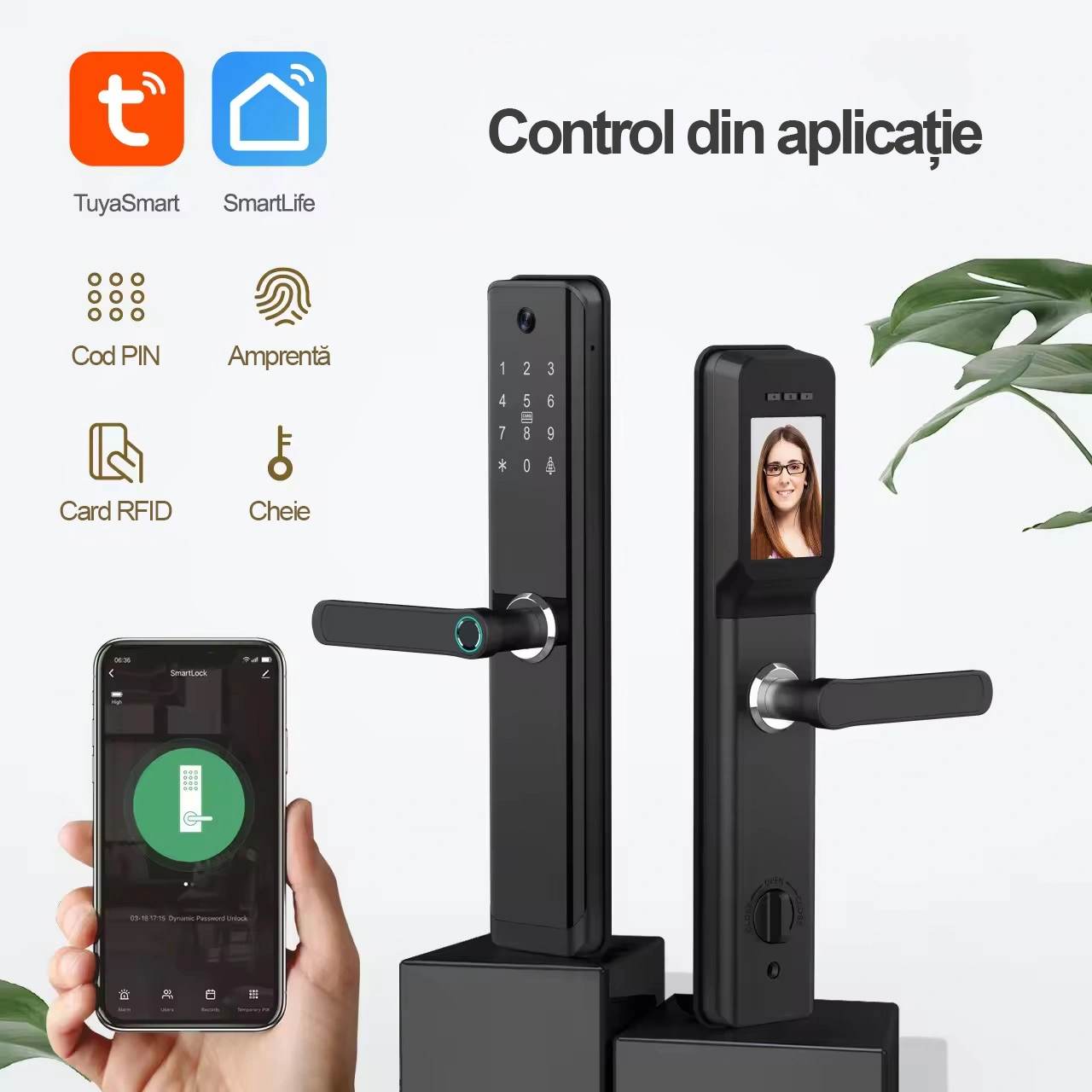 Yala smart cu camera incorporata, amprenta, cod, card, cheie, WiFi Tuya [6]