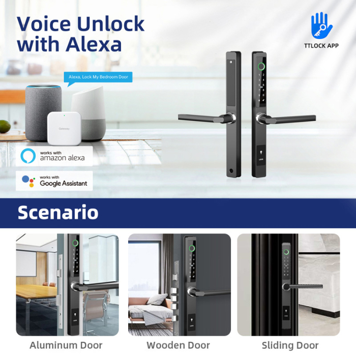 Yala smart ultraslim cu maner rotund pentru usi termopan, control TTLock, argintiu [6]