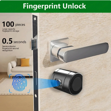 Incuietoare smart cilindru negru TTLock, usi 35-90 mm, acces amprenta, cod, card [3]