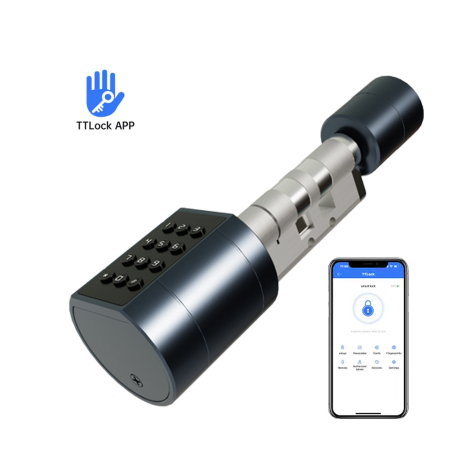 Incuietori inteligente termopan - Incuietoare smart cilindru negru TTLock, usi 35-90 mm, acces amprenta, cod, card