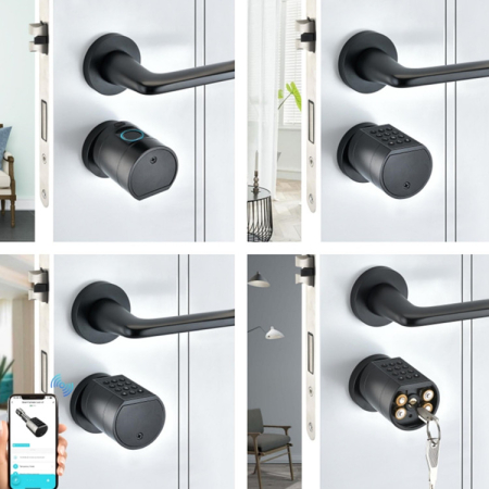Incuietoare smart cilindru negru TTLock, usi 35-90 mm, acces amprenta, cod, card [4]