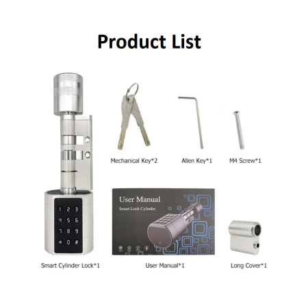 Yala smart TTLock tip cilindru, usi 35-90 mm cu acces amprenta, cod, card, argintiu [3]
