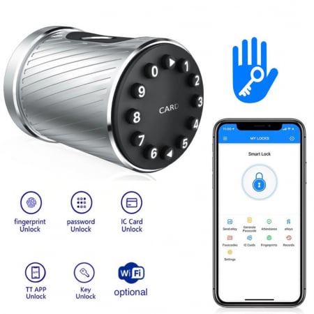 Incuietori inteligente - Yala smart silver maner rotund, deschidere cu amprenta, cod, card, aplicatie