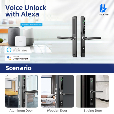 Yala smart ultraslim cu maner rotund pentru usi termopan, control TTLock, argintiu [5]