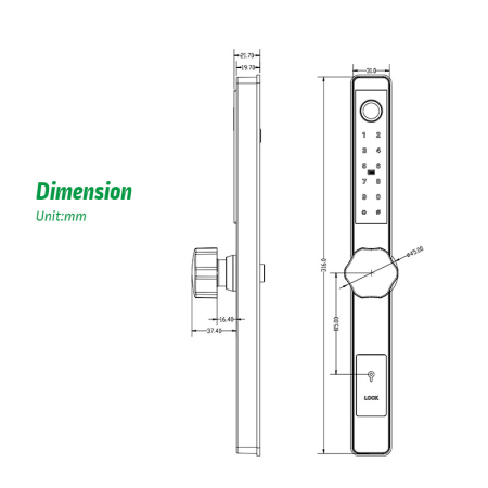 Yala smart ultraslim cu maner rotund pentru usi termopan, control TTLock, argintiu [3]
