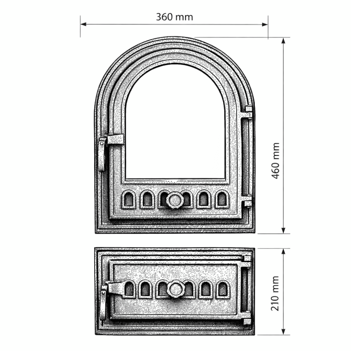 Set ușă de sobă + ușă de cenușar din fontă, Napoleon cu închidere etanșă – model rotunjit, pentru sobe de teracotă [5]