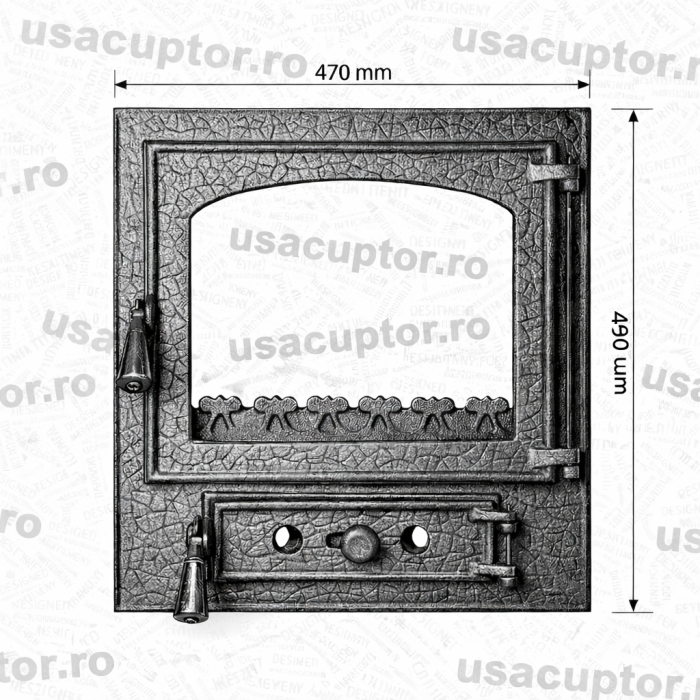 Ușă din fontă RUSTICA MEDIU pentru șemineu – montaj facil, 470 x 490 mm [4]