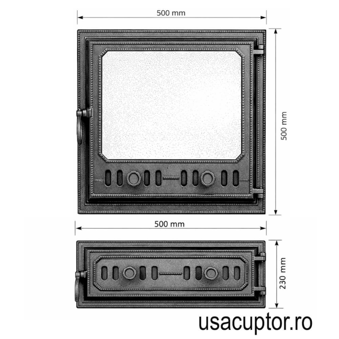 Set ușă sobă mare + ușă cenușar din fontă K5050 + K5023 – etanș, pentru sobe de teracotă de mari dimensiuni [5]