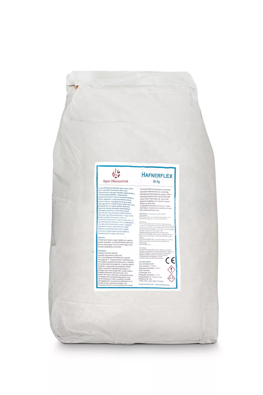 Mortare, tencuieli, vopsele termorezistente - Agus Ofentechnik Hafnerflex - adeziv flexibil termorezistent, culoare alba - 20 kg