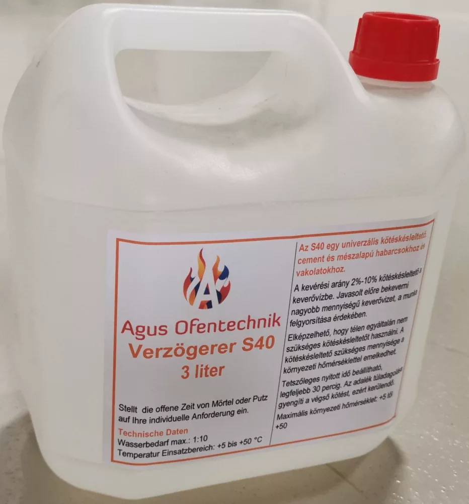 Mortare, tencuieli, vopsele termorezistente - Agus Ofentechnik S40 aditiv de intarziere pentru adezivi - 3 litri, 1:10
