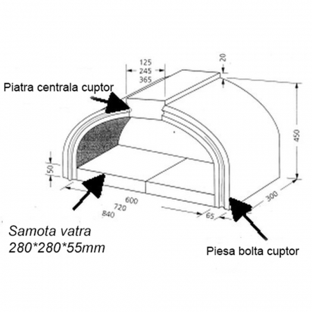 Piatra centrala bolta cuptor copt paine sau pizza, nut si feder pentru cuptor cu latime de 96 cm [2]