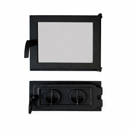 Usi de soba - Set ușă sobă + ușă cenușar K3630-SET – din fontă etanșă, cu admisie de aer, pentru sobe de teracotă