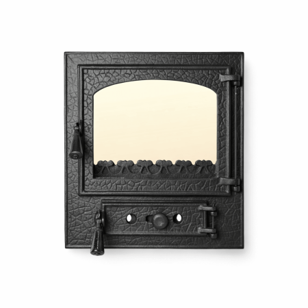 Usi de soba - Ușă din fontă RUSTICA MEDIU pentru șemineu – montaj facil, 470 x 490 mm