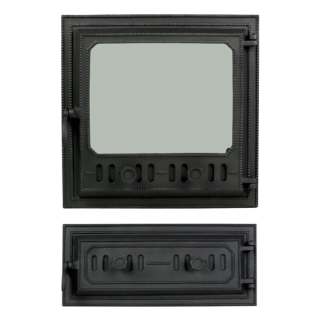 Usi de soba - Set ușă sobă mare + ușă cenușar din fontă K5050 + K5023 – etanș, pentru sobe de teracotă de mari dimensiuni