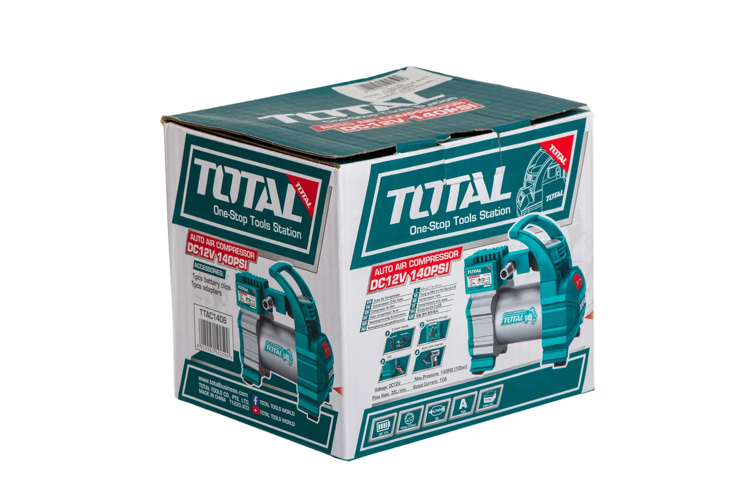 Compresoare Aer - Compresor auto TOTAL 12V, 10 bar (140 PSI), cu adaptoare umflare