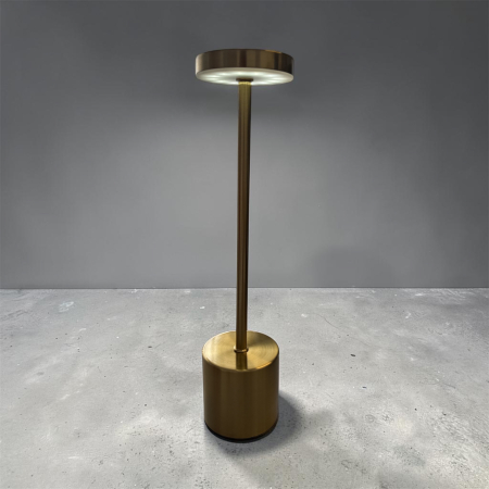 Lămpi grădină, terasa, casa - Veioză LED portabilă, design minimalist, metal auriu periat, baterie