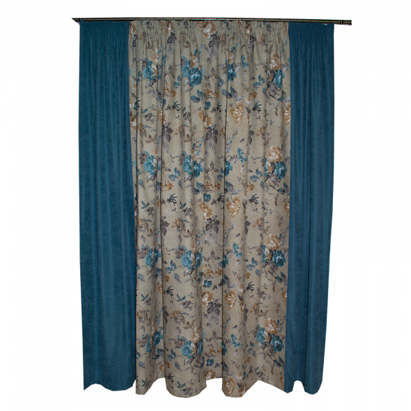Set draperii gri cu flori turcoaz, 2x185x260 cm [3]
