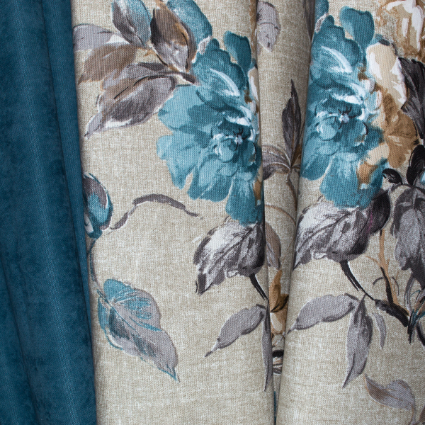 Set draperii gri cu flori turcoaz, 2x185x260 cm [2]