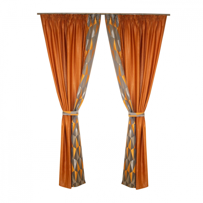 Set draperii Velaria portocalii cu modele geometrice, 2*140x265 cm [2]