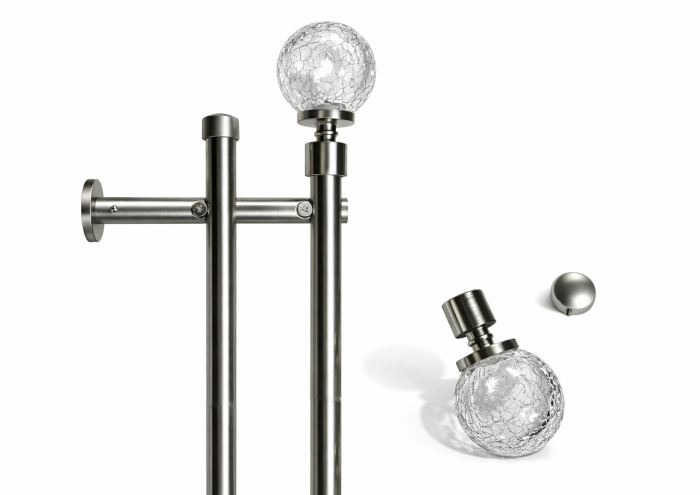 Galerie Velaria metalica dubla bara neteda capat Cristal 19/19, inox crom [2]