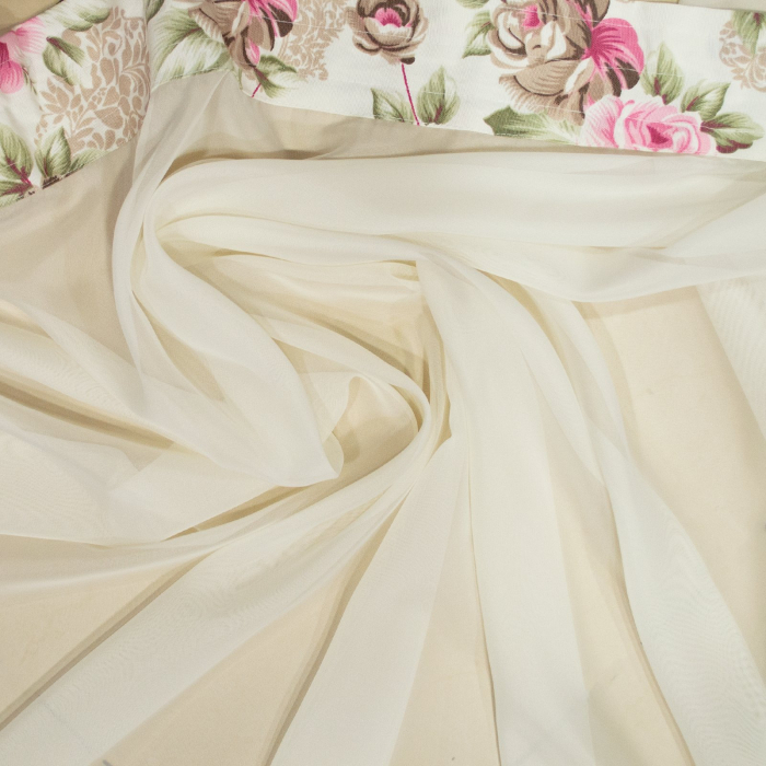 Perdea de bucatarie din voal unt cu flori, 330x150 cm [2]